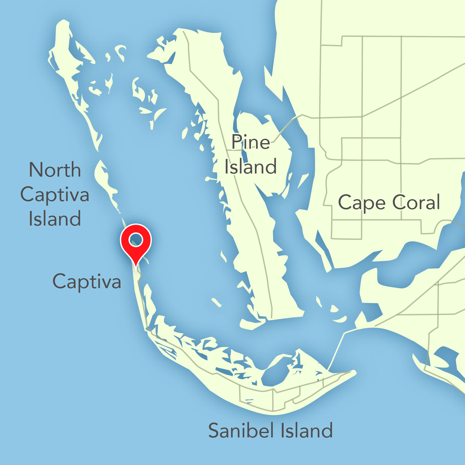 Zoomed in map, indicating the location of South Seas Island Resort