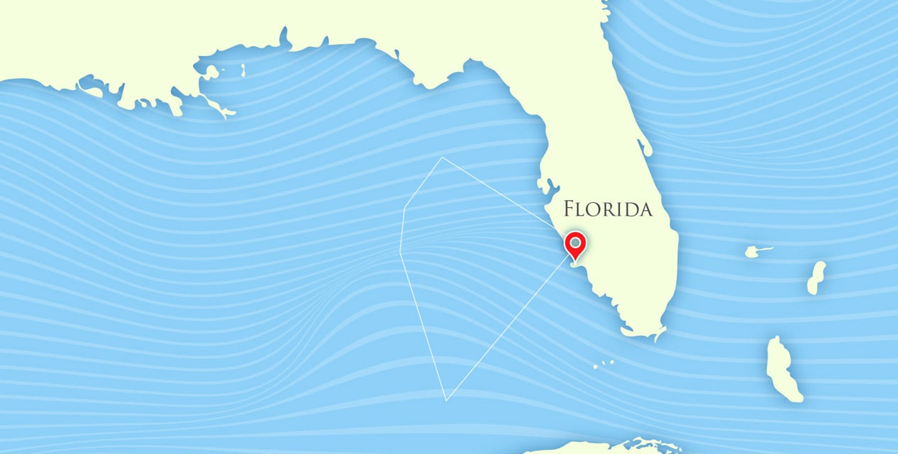Map focused on Florida, indicating the location of South Seas Island Resort