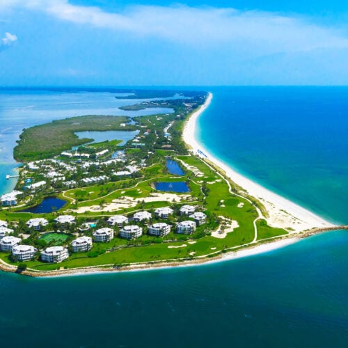 An aerial view of South Seas Island.