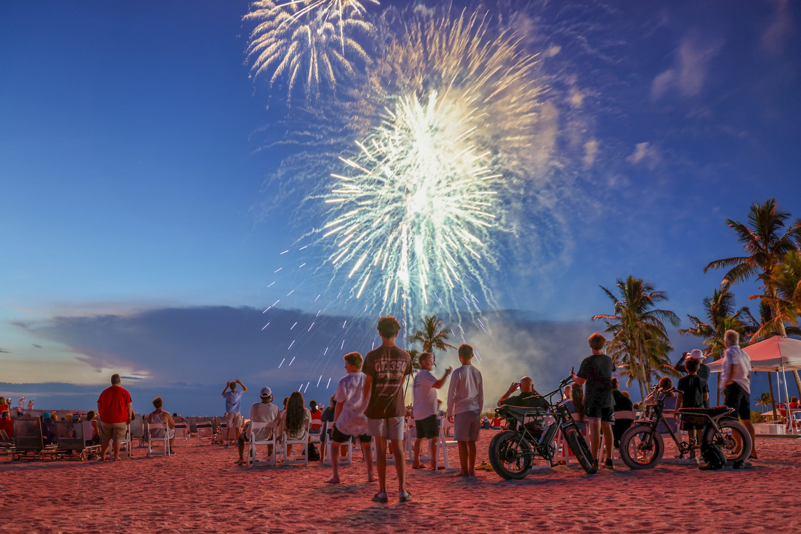 People watching fireworks at the beach