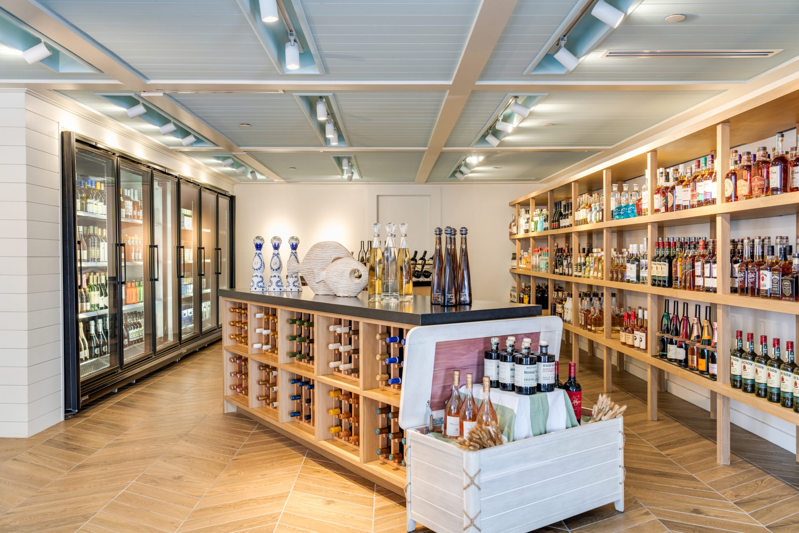 Shelves full of snacks, wine, and gifts