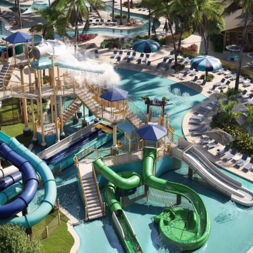 Water park with slides and pools at South Seas