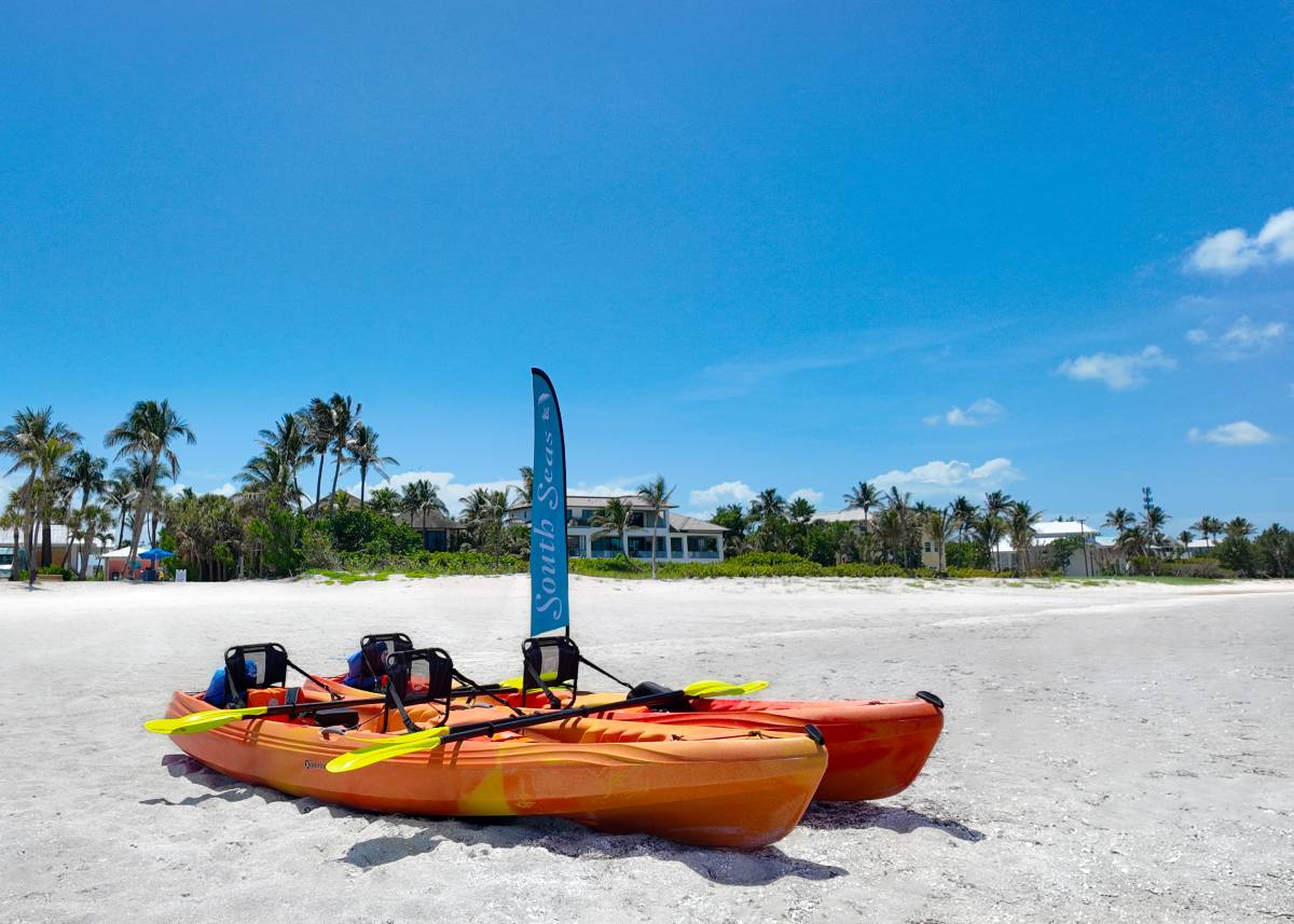 Two kayaks available to rent on the beach
