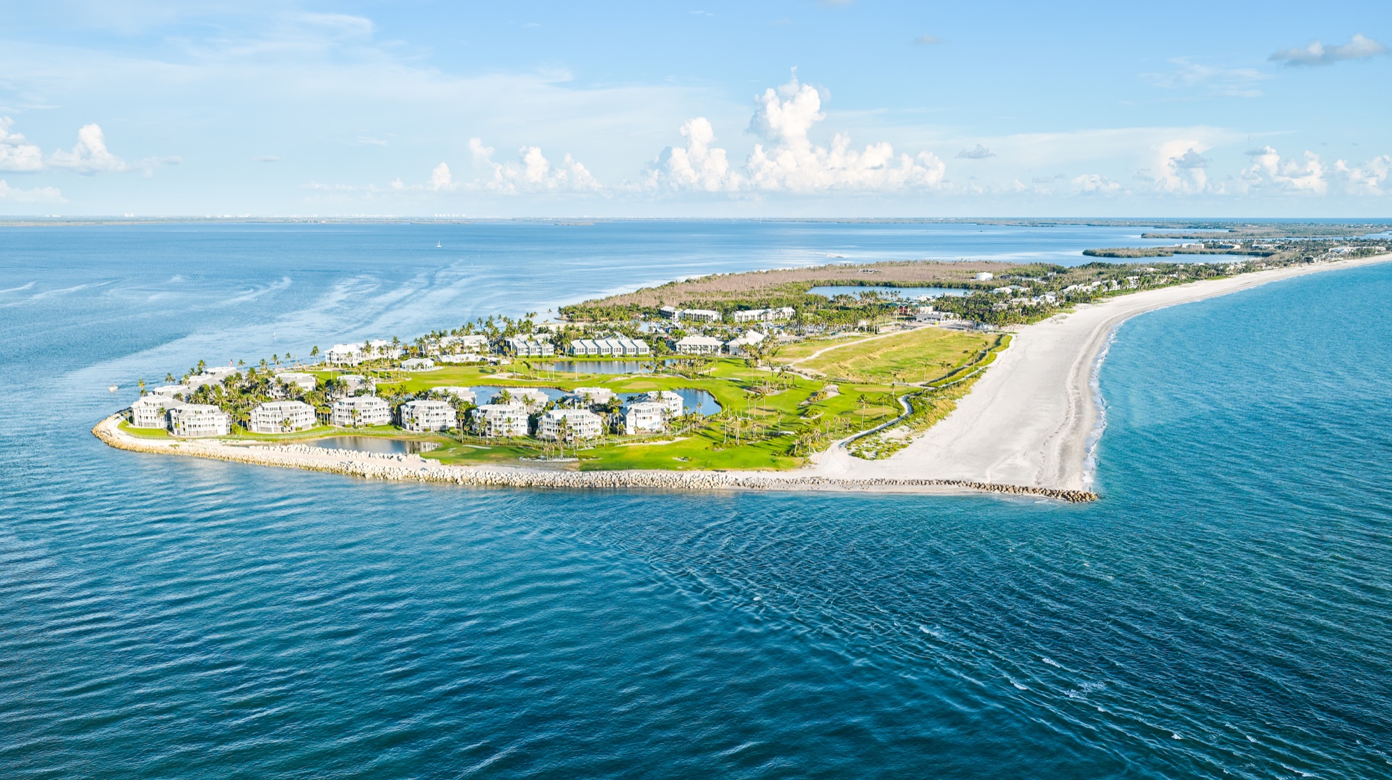 Aerial view of South Seas resort and the Captiva Island shoreline